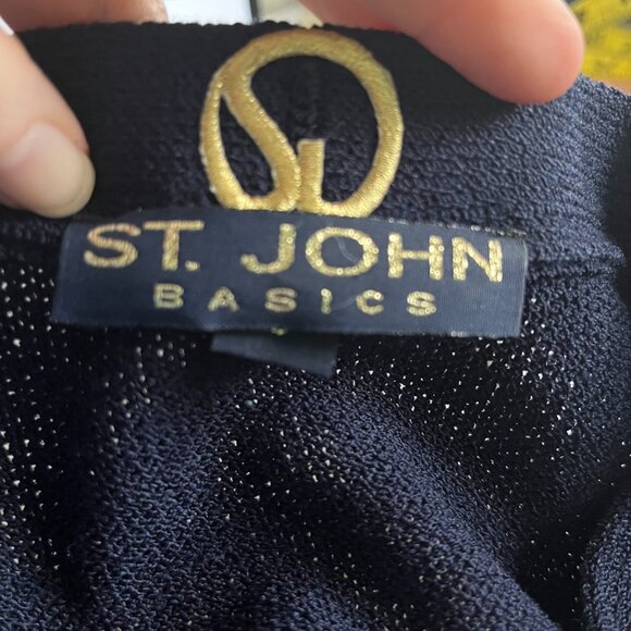 VTG St. John Basics Sz S Santana Knit Navy Blue Open Front Cardigan With Pockets - Picture 8 of 10